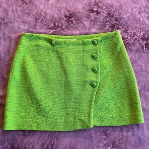 Lime Green Tweed Like Mini Skirt